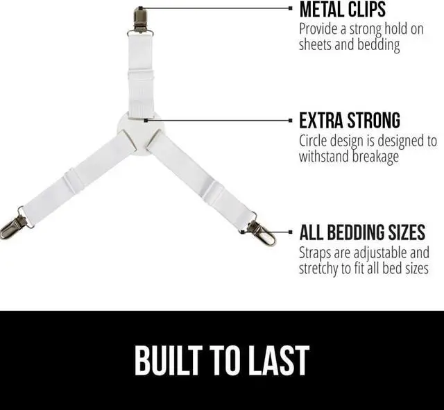 Alt view image 2 of 7 - Bed Sheet Straps Adjustable Elastic Fasteners with Metal Clips Keep in Place Fitted Bedding Holder Easy Install Suspenders Mattresses Firm Tight Accessories 4 Pack White