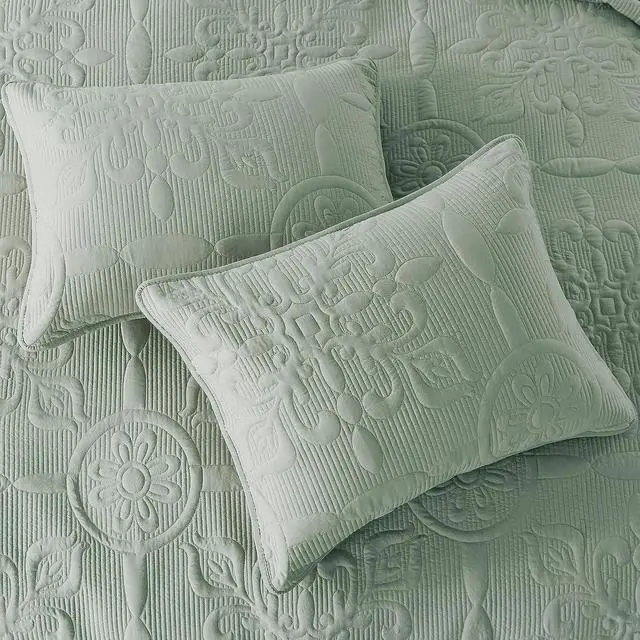 Alt view image 6 of 7 - Damask Quilt Queen Size Bedding Sets with Pillow Shams Boho Lightweight Soft Bedspread Coverlet Sage Green Quilted Blanket Thin Comforter Bed Cover for All Season 3 Pieces 90x90 inches