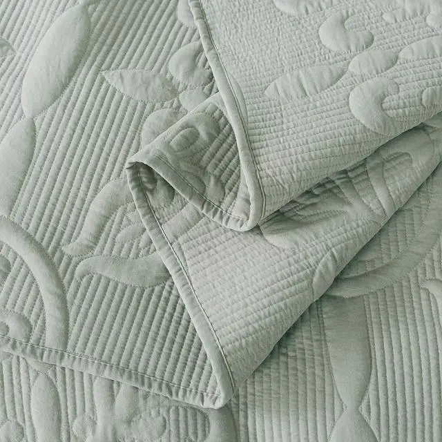 Alt view image 7 of 7 - Damask Quilt Queen Size Bedding Sets with Pillow Shams Boho Lightweight Soft Bedspread Coverlet Sage Green Quilted Blanket Thin Comforter Bed Cover for All Season 3 Pieces 90x90 inches