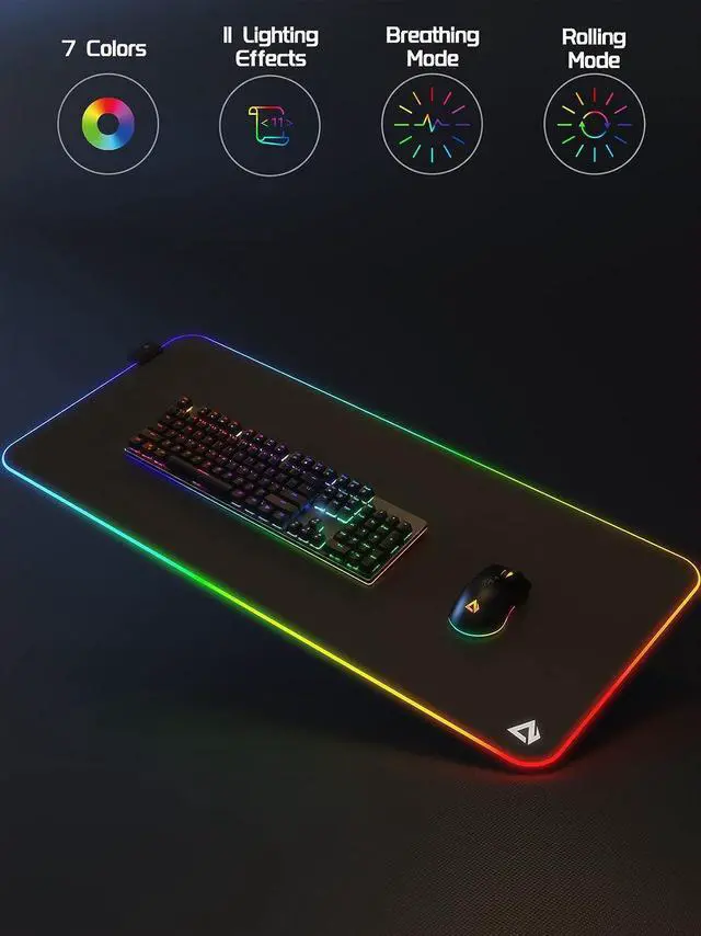 Alt view image 2 of 7 - EASEMO Gaming Mouse Pad, RGB Mouse Mat XXL Large (35.4 x 15.75 in) with 7 LED Colors 11 Lighting Modes Waterproof Fabric Surface Non-Slip Rubber Base for PC Laptop Keyboard