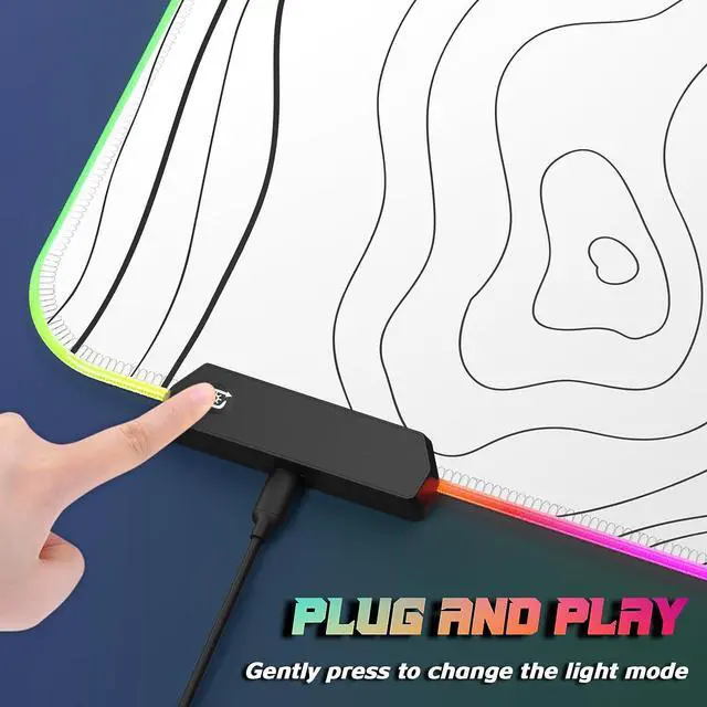 Alt view image 6 of 6 - RGB Gaming Mouse Pad Full Desk XL Extended Large Gaming Mousepad 12 Lighting Modes 30% Thicker Big LED Desk Mat for Keyboard Computer Men Gamers 32 x 12 Topographic Contour White