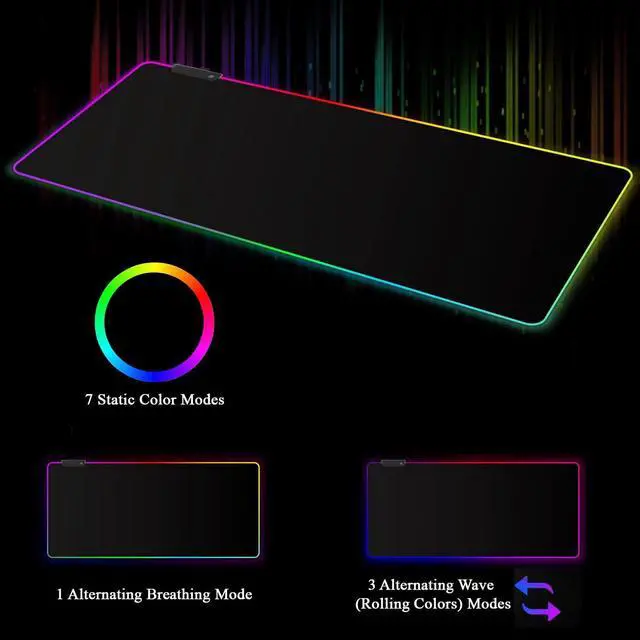 Alt view image 2 of 7 - Meffort Inc RGB Gaming Mouse Pad - Extra Large XXL LED Gaming Mouse Mat with Custom Design Stitched Edges (35.4 x 15.7 Inch, Black)