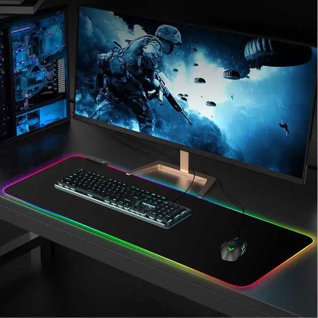 Alt view image 7 of 7 - Meffort Inc RGB Gaming Mouse Pad - Extra Large XXL LED Gaming Mouse Mat with Custom Design Stitched Edges (35.4 x 15.7 Inch, Black)
