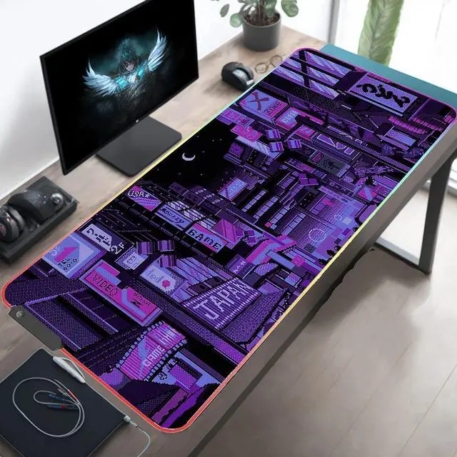 Alt view image 2 of 7 - Anime Gifts Purple Japanese Anime Night City Extra Large Thick RGB Mousepad Led Mouse pad Gaming Kawaii Mouse pad Anime Led Desk mat Anime Stuff Gamer Mouse Mat Led Laptop Pad Mat Keyboard HG