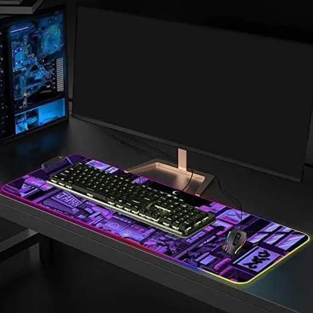 Alt view image 5 of 7 - Anime Gifts Purple Japanese Anime Night City Extra Large Thick RGB Mousepad Led Mouse pad Gaming Kawaii Mouse pad Anime Led Desk mat Anime Stuff Gamer Mouse Mat Led Laptop Pad Mat Keyboard HG