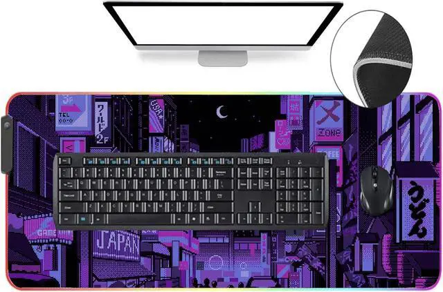 Alt view image 3 of 7 - Anime Gifts Purple Japanese Anime Night City Extra Large Thick RGB Mousepad Led Mouse pad Gaming Kawaii Mouse pad Anime Led Desk mat Anime Stuff Gamer Mouse Mat Led Laptop Pad Mat Keyboard HG