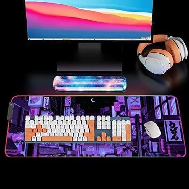 Alt view image 6 of 7 - Anime Gifts Purple Japanese Anime Night City Extra Large Thick RGB Mousepad Led Mouse pad Gaming Kawaii Mouse pad Anime Led Desk mat Anime Stuff Gamer Mouse Mat Led Laptop Pad Mat Keyboard HG
