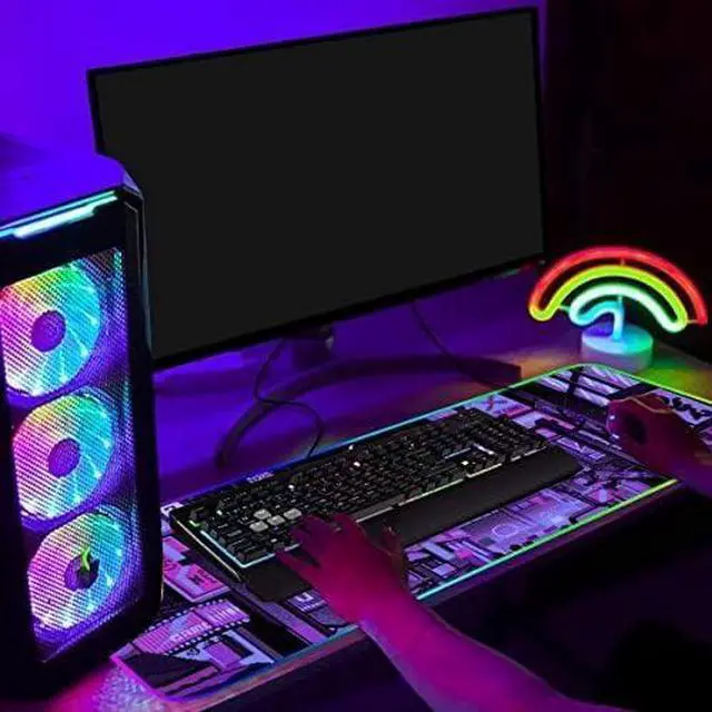 Alt view image 7 of 7 - Anime Gifts Purple Japanese Anime Night City Extra Large Thick RGB Mousepad Led Mouse pad Gaming Kawaii Mouse pad Anime Led Desk mat Anime Stuff Gamer Mouse Mat Led Laptop Pad Mat Keyboard HG