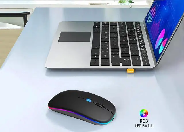 Alt view image 2 of 7 - Wireless Bluetooth Mouse Rechargeable Laptop Mice with LED Use Portable(BT5.2 and USB 2.4G) Dual Mode Connection Silent Slim Computer Mouse for Laptop/iPad Tablet/ MacBook/PC (Black)