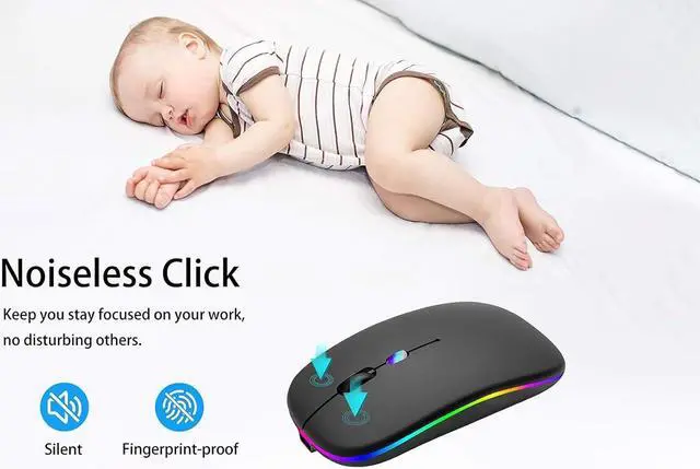 Alt view image 3 of 7 - Wireless Bluetooth Mouse Rechargeable Laptop Mice with LED Use Portable(BT5.2 and USB 2.4G) Dual Mode Connection Silent Slim Computer Mouse for Laptop/iPad Tablet/ MacBook/PC (Black)