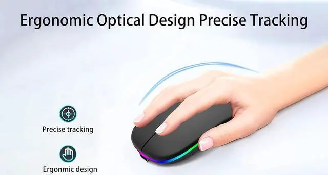 Alt view image 7 of 7 - Wireless Bluetooth Mouse Rechargeable Laptop Mice with LED Use Portable(BT5.2 and USB 2.4G) Dual Mode Connection Silent Slim Computer Mouse for Laptop/iPad Tablet/ MacBook/PC (Black)