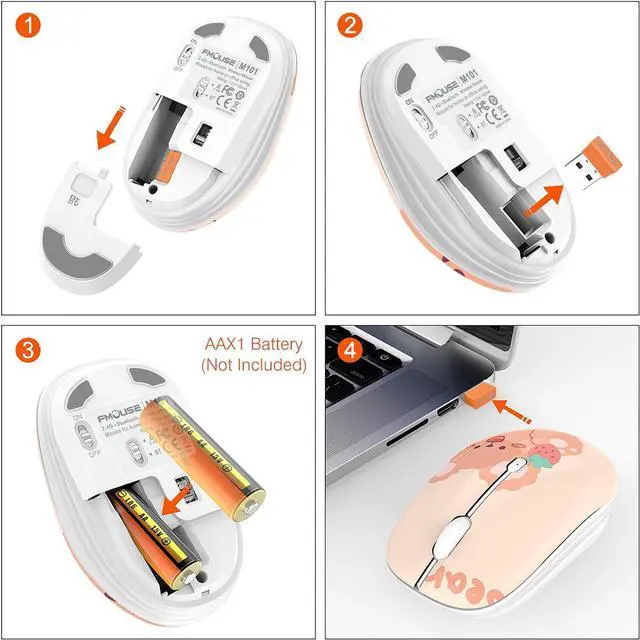 Alt view image 4 of 7 - Cute Bluetooth Wireless Mouse with 2.4GHz USB Receiver Silent Clicks AA-Battery Powered Durable Lovely Cartoon Mice Ideal for Kids Students Teens on Laptops Mac iPad PC (Kerry Bear)