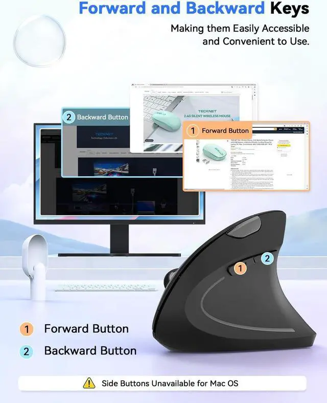 Alt view image 7 of 7 - TECKNET Ergonomic Mouse, 4800 DPI Wireless Vertical Mouse with 5 Adjustable DPI Levels, 2.4GHz Optical Carpal Tunnel Mouse, 6 Buttons Wireless Mouse for Laptop, Desktop, PC, MacBook - Black