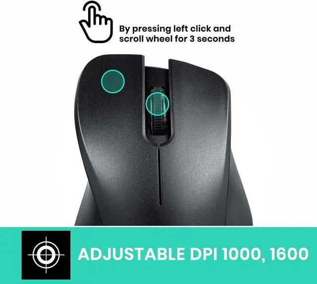 Alt view image 6 of 7 - PERIMICE-621B Wireless Mouse - Silent Click with Ergo Design - Compatible for Desktop and Laptop PC - Wireless 2.4 GHz - Black