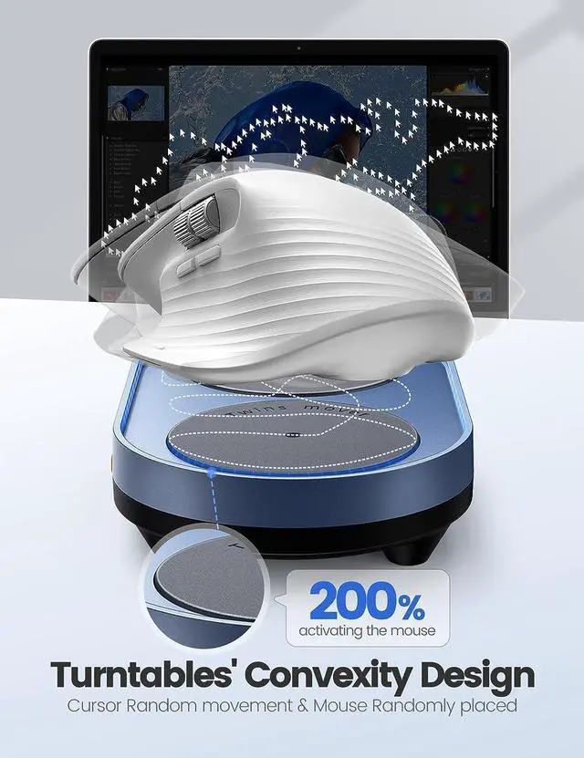 Alt view image 2 of 6 - Dual Turntable Mouse Jiggler Silent Mechanical Movement with Random Function, Undetectable Mouse Mover, Timer, Keep Computer Awake