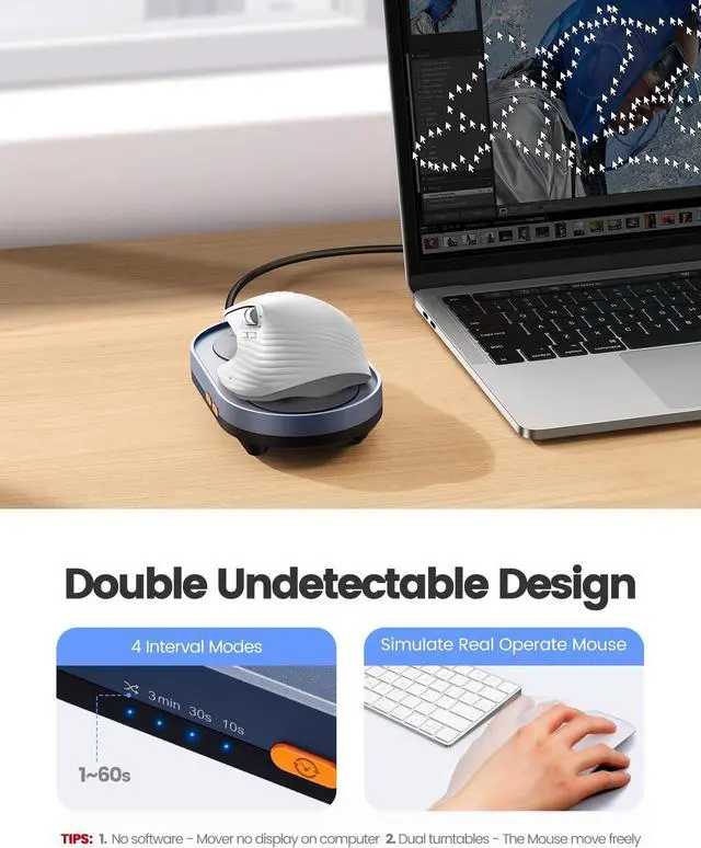 Alt view image 6 of 6 - Dual Turntable Mouse Jiggler Silent Mechanical Movement with Random Function, Undetectable Mouse Mover, Timer, Keep Computer Awake
