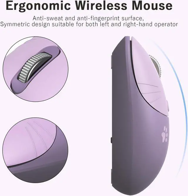 Alt view image 5 of 7 - Cute Cat Wireless Mouse, 2.4GHz Wireless Silent Mouse, USB Receiver Plug and Play, 3 Adjustable DPI, Compatible with Notebook, PC, Laptop, Computer- Purple Colorful