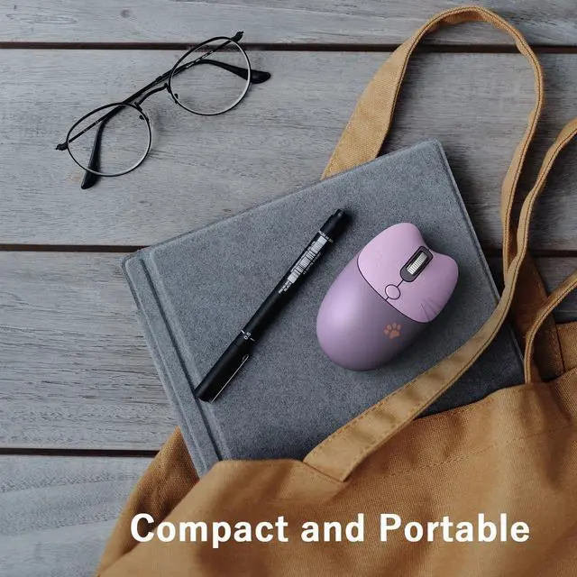 Alt view image 7 of 7 - Cute Cat Wireless Mouse, 2.4GHz Wireless Silent Mouse, USB Receiver Plug and Play, 3 Adjustable DPI, Compatible with Notebook, PC, Laptop, Computer- Purple Colorful