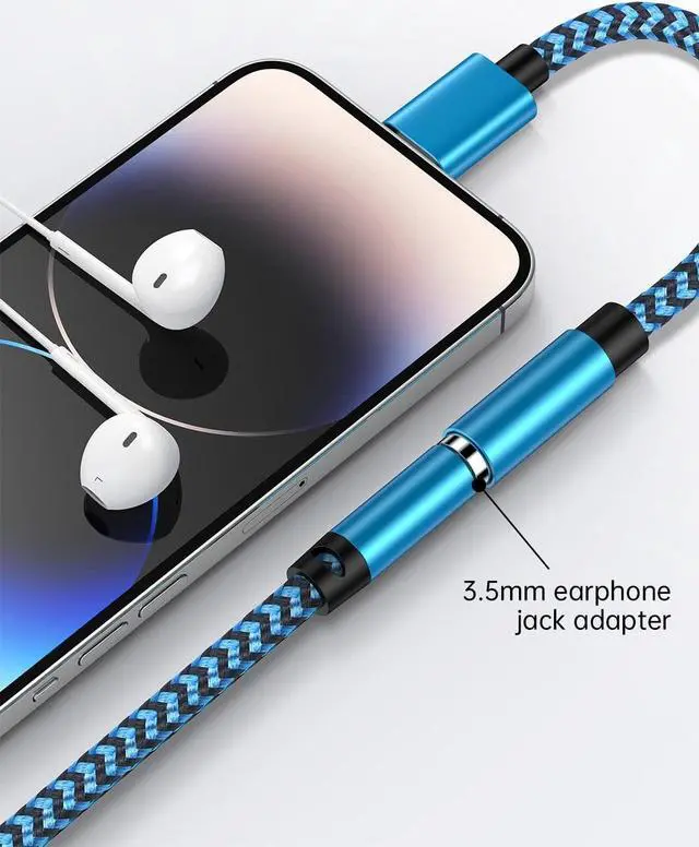 Alt view image 2 of 7 - iPhone Headphone Adapter 2Pack  Dongle Lightning to 3.5mm Jack Converter Braided Audio Aux Cord Earbuds Splitter Adaptor Compatible with iPhone 14 13 12 11 Pro Max X XR XS SE 8 7 Plus iPad iPod