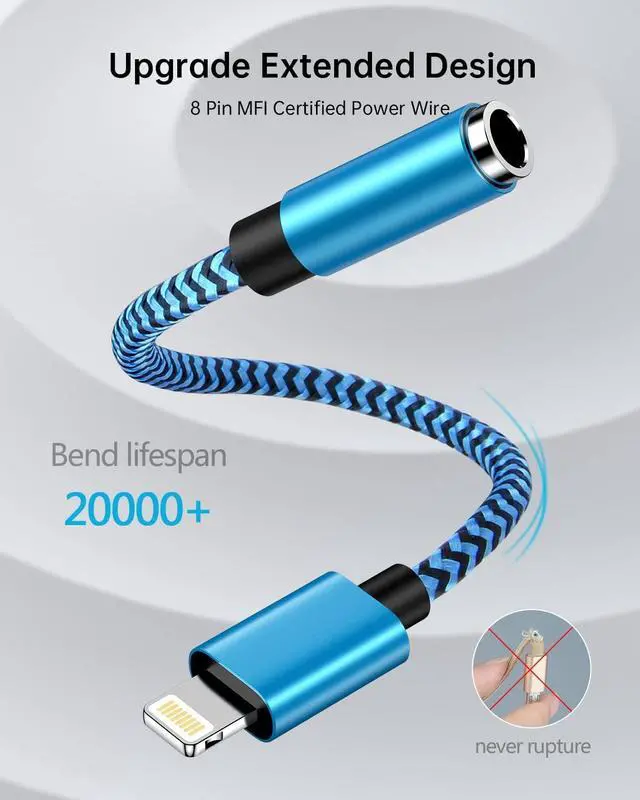 Alt view image 4 of 7 - iPhone Headphone Adapter 2Pack  Dongle Lightning to 3.5mm Jack Converter Braided Audio Aux Cord Earbuds Splitter Adaptor Compatible with iPhone 14 13 12 11 Pro Max X XR XS SE 8 7 Plus iPad iPod