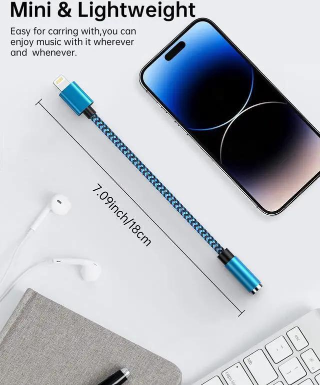 Alt view image 5 of 7 - iPhone Headphone Adapter 2Pack  Dongle Lightning to 3.5mm Jack Converter Braided Audio Aux Cord Earbuds Splitter Adaptor Compatible with iPhone 14 13 12 11 Pro Max X XR XS SE 8 7 Plus iPad iPod