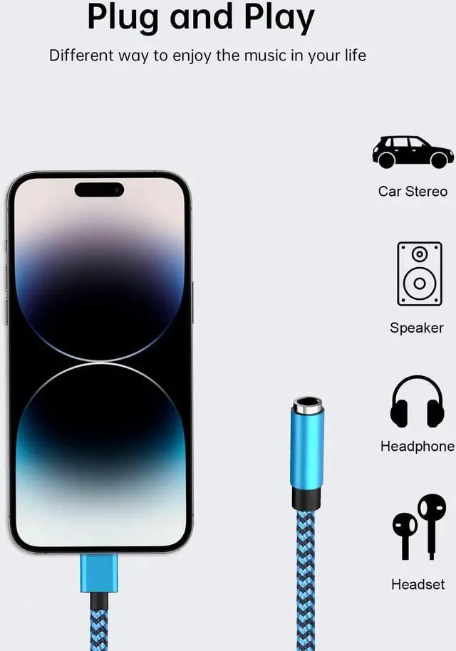 Alt view image 6 of 7 - iPhone Headphone Adapter 2Pack  Dongle Lightning to 3.5mm Jack Converter Braided Audio Aux Cord Earbuds Splitter Adaptor Compatible with iPhone 14 13 12 11 Pro Max X XR XS SE 8 7 Plus iPad iPod