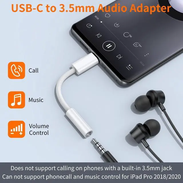 Alt view image 2 of 6 - USB Type C to 3.5mm Female Headphone Jack Adapter (2-Pack) USB C to Aux Audio Dongle Cable Cord for iPhone 16 Pro 15 Pro Max  Galaxy S23 S24 Ultra Note 20 iPad Pro MacBook Pixel XL