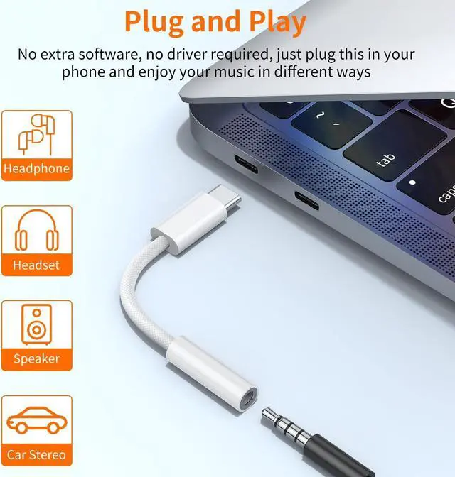Alt view image 3 of 6 - USB Type C to 3.5mm Female Headphone Jack Adapter (2-Pack) USB C to Aux Audio Dongle Cable Cord for iPhone 16 Pro 15 Pro Max  Galaxy S23 S24 Ultra Note 20 iPad Pro MacBook Pixel XL