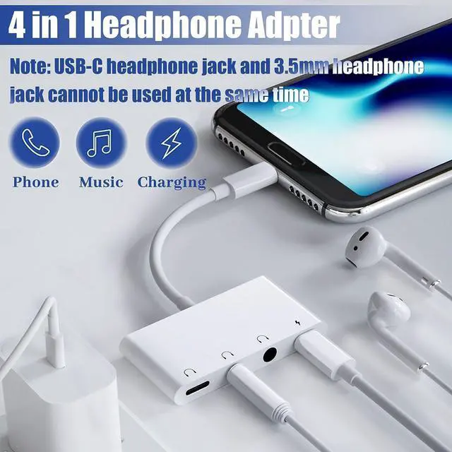 Alt view image 2 of 7 - USB C to 3.5mm Audio Adapter 4-in-1 USB C Headphone Splitter