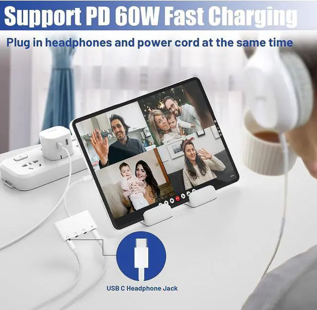 Alt view image 6 of 7 - USB C to 3.5mm Audio Adapter 4-in-1 USB C Headphone Splitter