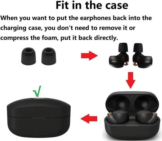 Alt view image 2 of 6 - Replacement Memory Foam Ear Tips Noise Canceling Foam Ear Tip Compatible with Sony WF-1000XM4 / 1000XM5 Earbud Headphones [Fit in Case] L/M/S 3 Size 3 Pairs Black (Foam4XM4B3P)