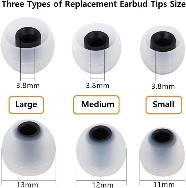 Alt view image 3 of 7 - Earbuds Replacement Tips Silicone Earbud Tips Ear Gels Fit for Inner Hole from 3.8mm - 5.1mm Earphones 9 Pairs S/M/L Clear Black