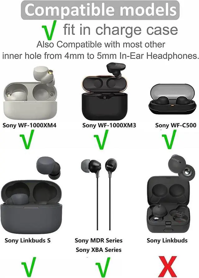 Alt view image 2 of 5 - Silicone Ear Tips Replacement for Sony XBA MDR WF Earphones Compatible with WF-1000XM5 1000XM4 1000XM3 Earbuds Tips Eartips Ear Caps Fit in case M Size 6 Pairs Silicone Black/Medium