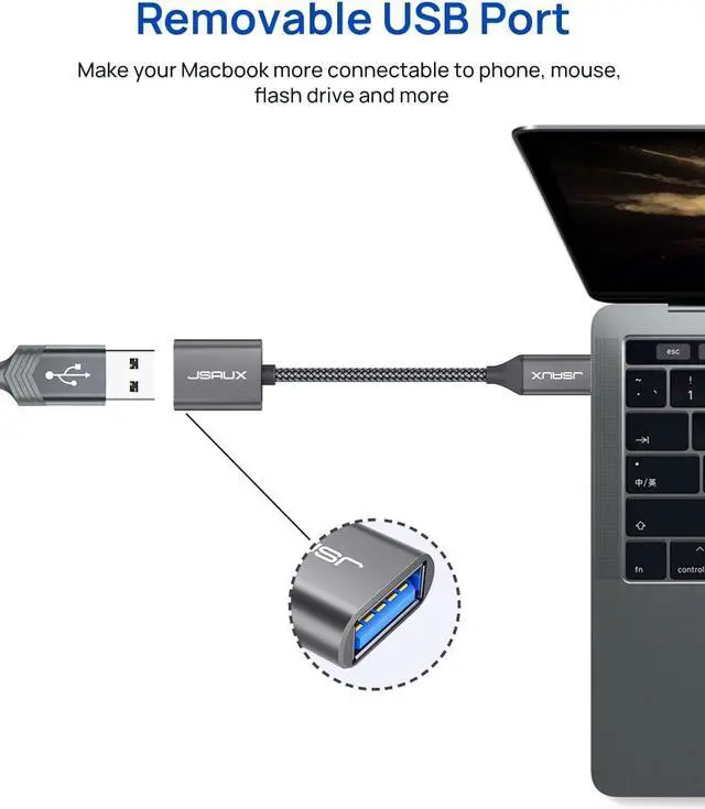 Alt view image 4 of 7 - USB C to USB Adapter [2 Pack] USB Type C Male to USB 3.0 Female OTG Cable Thunderbolt3 to USB Adapter Compatible with MacBook Pro/Air 2019 2018 2017 Samsung Galaxy S23 S23+ Ultra Note 10 S9 S8