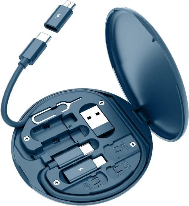 Main image of USB C Adapter OTG Kit Multi Charging Cable Case Convertor USB C to iOS Device Type C Micro Adapter Data Transfer Contains Card Slot for Traveling Use as Phone Holder(Midnight Blue)