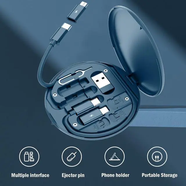 Alt view image 2 of 7 - USB C Adapter OTG Kit Multi Charging Cable Case Convertor USB C to iOS Device Type C Micro Adapter Data Transfer Contains Card Slot for Traveling Use as Phone Holder(Midnight Blue)