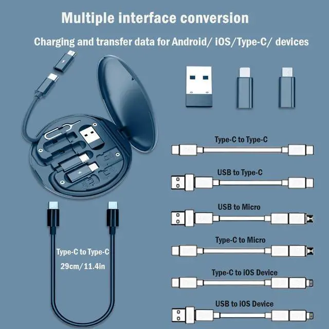 Alt view image 4 of 7 - USB C Adapter OTG Kit Multi Charging Cable Case Convertor USB C to iOS Device Type C Micro Adapter Data Transfer Contains Card Slot for Traveling Use as Phone Holder(Midnight Blue)