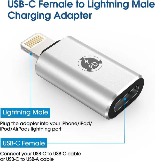 Alt view image 2 of 7 - USB C to Lightning Adapter [2 Pack] 27W PD Fast Charging Compatible with iPhone/iPad/iPod/AirPods iOS Devices Support Data Transfer Not Support Headphones/OTG with Anti-Lost Holder