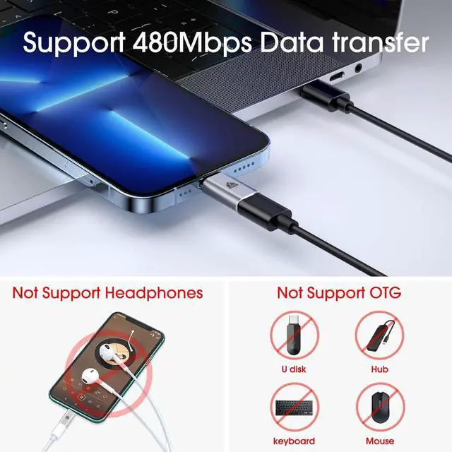Alt view image 4 of 7 - USB C to Lightning Adapter [2 Pack] 27W PD Fast Charging Compatible with iPhone/iPad/iPod/AirPods iOS Devices Support Data Transfer Not Support Headphones/OTG with Anti-Lost Holder
