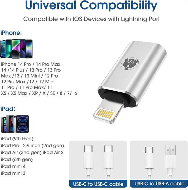 Alt view image 5 of 7 - USB C to Lightning Adapter [2 Pack] 27W PD Fast Charging Compatible with iPhone/iPad/iPod/AirPods iOS Devices Support Data Transfer Not Support Headphones/OTG with Anti-Lost Holder