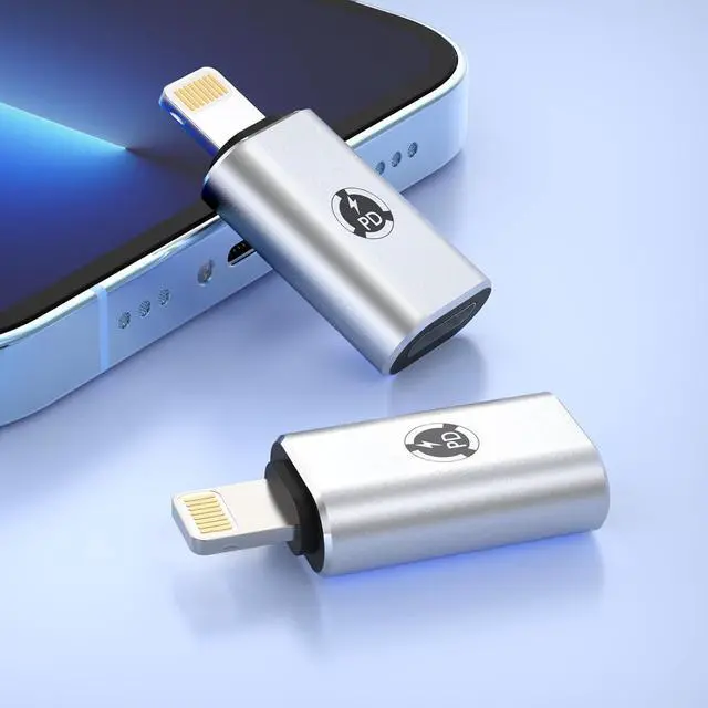Alt view image 7 of 7 - USB C to Lightning Adapter [2 Pack] 27W PD Fast Charging Compatible with iPhone/iPad/iPod/AirPods iOS Devices Support Data Transfer Not Support Headphones/OTG with Anti-Lost Holder
