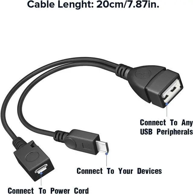 Alt view image 7 of 7 - 2-in-1 Micro USB (OTG Cable with Power) Adapter Replacement for Fire Stick 4K /Host Devices/PlayStation Classic etc- 2 Pack