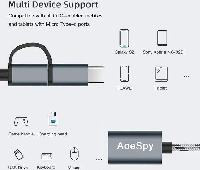 Alt view image 7 of 7 - USB C to A 3.0 Cable Micro USB OTG Adapter - 2 in 1 Female Male Converter Braided Cord for Printer Midi Pixel 3XL Galaxy S21 S20 Note 9 MacBook iPad Air Pro Tablet Disk Hard Drive Type C Android Phone