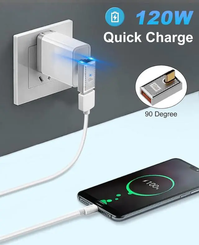 Alt view image 3 of 7 - 120W USB A to USB C Adapter 90 Degree USB C to USB Adapter Right Angle USB Type 3.1 Female to USB C Male Converter OTG Fast Charging Compatible with MacBook Tablet Samsung Galaxy 2 Pack