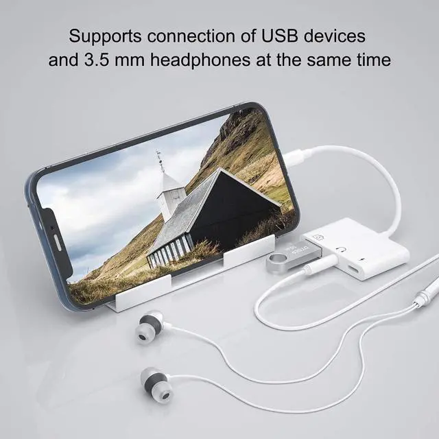 Alt view image 3 of 6 - USB 3 Camera Adapter,3 in 1 USB Female OTG Adapter with Charging and 3.5mm Headphone Audio Jack Splitter for iPhone/iPad,Support USB Flash Drive,MIDI Keyboard