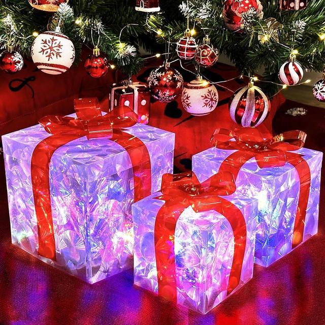 Set of 3 Christmas Lighted Gift Boxes 100 LED Transparent Lighted