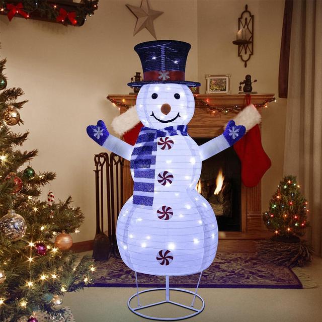 Lighted Christmas Snowman Decorations 3.5FT Outdoor 3D Collapsible White  Snowman with Built-in LED Lights Pre-Lit Pop Up Xmas Snowman Light Up for  Holiday New Year Winter Garden Decor 