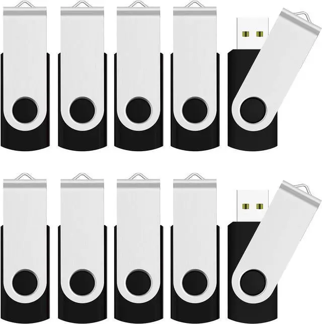 Main image of 10 Pack 2GB USB Flash Drive USB 2.0 Thumb Drives Jump Drive Fold Storage Memory Stick Swivel Design - Black