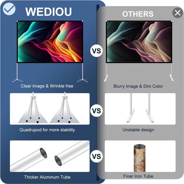 Alt view image 2 of 6 - Projector Screen Portable Outdoor Movie: Projection Screens Stand 4K Cinema 80 inch for Camping White