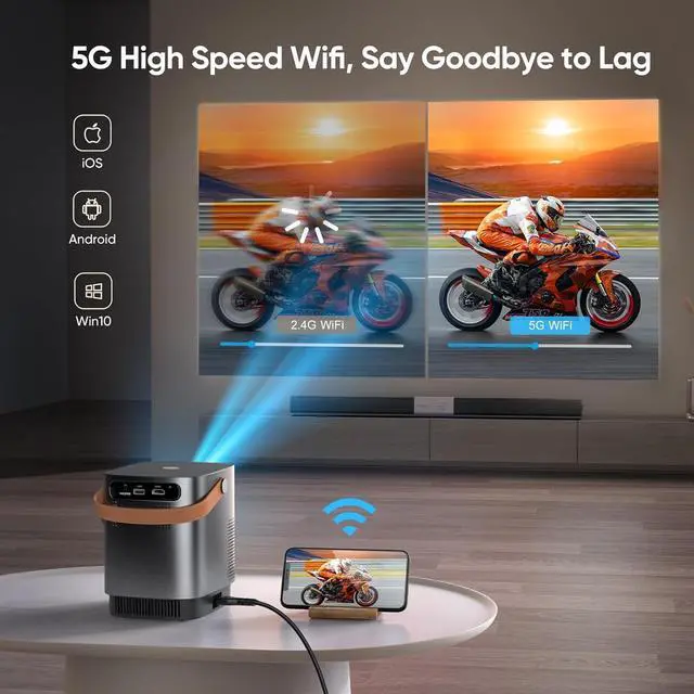 Alt view image 4 of 7 - [Electric-Focus] 5G WiFi Bluetooth Projector TR23 Mini Projector Support 1080P 15000 Lumen 4D/4P Keystone& Zoom Latest Dust-Proof Portable Projector Outdoor Projector for iOS/Android/PS5